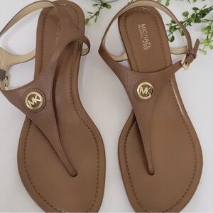 Michael Kors leather T-strap wedge heel sandals women's